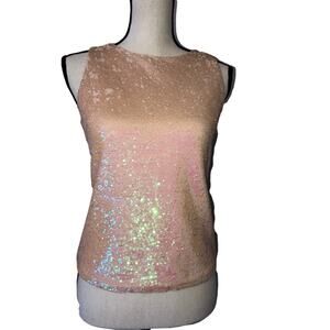 Pink Sparkle Top Size S Sequin C Luce Tank Sleeveless Retro Fairy Whimsy 60s